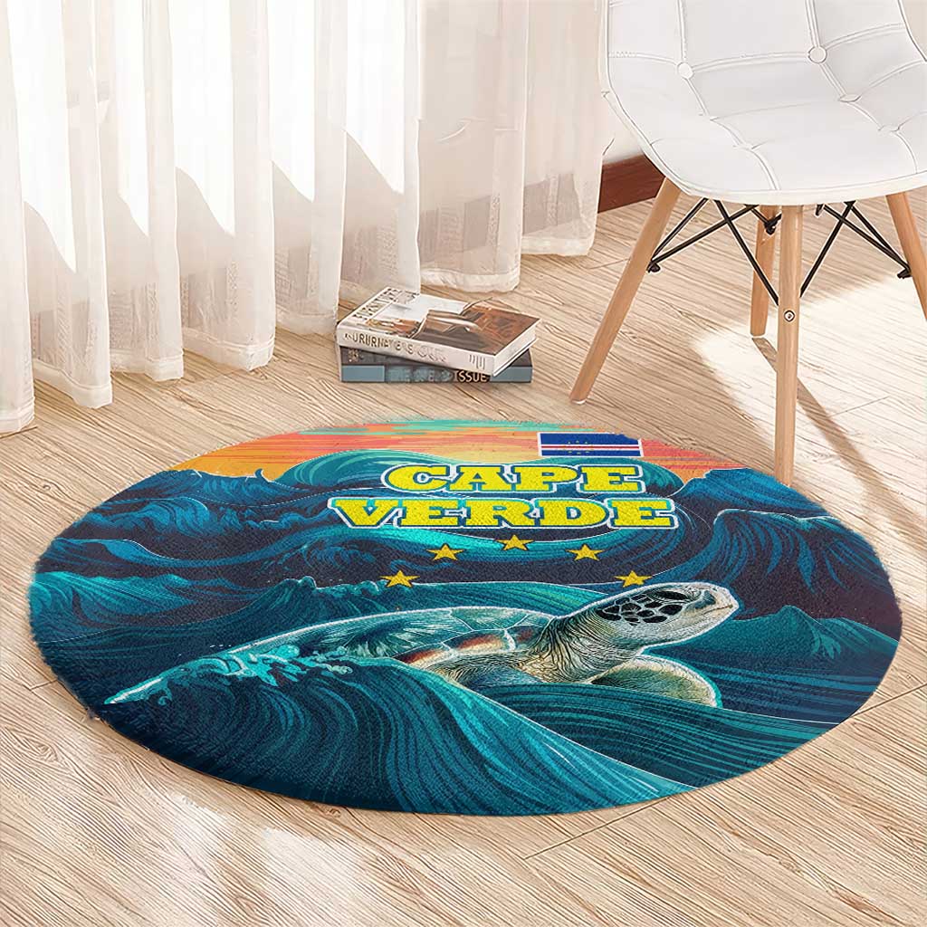 Cape Verde Round Carpet with Loggerhead Sea Turtle Ocean Sunset Spirit