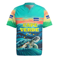 Cape Verde Rugby Jersey with Loggerhead Sea Turtle Ocean Sunset Spirit