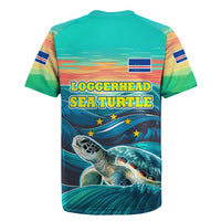 Cape Verde Rugby Jersey with Loggerhead Sea Turtle Ocean Sunset Spirit