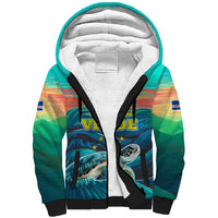 Cape Verde Sherpa Hoodie with Loggerhead Sea Turtle Ocean Sunset Spirit