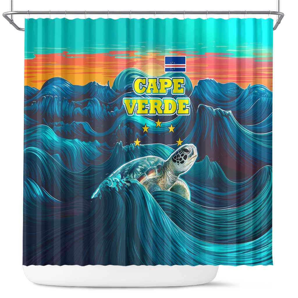Cape Verde Shower Curtain with Loggerhead Sea Turtle Ocean Sunset Spirit