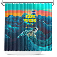 Cape Verde Shower Curtain with Loggerhead Sea Turtle Ocean Sunset Spirit