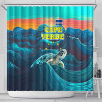Cape Verde Shower Curtain with Loggerhead Sea Turtle Ocean Sunset Spirit
