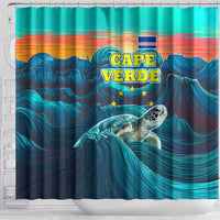 Cape Verde Shower Curtain with Loggerhead Sea Turtle Ocean Sunset Spirit