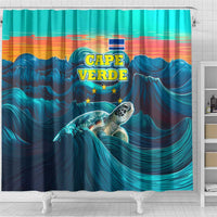 Cape Verde Shower Curtain with Loggerhead Sea Turtle Ocean Sunset Spirit