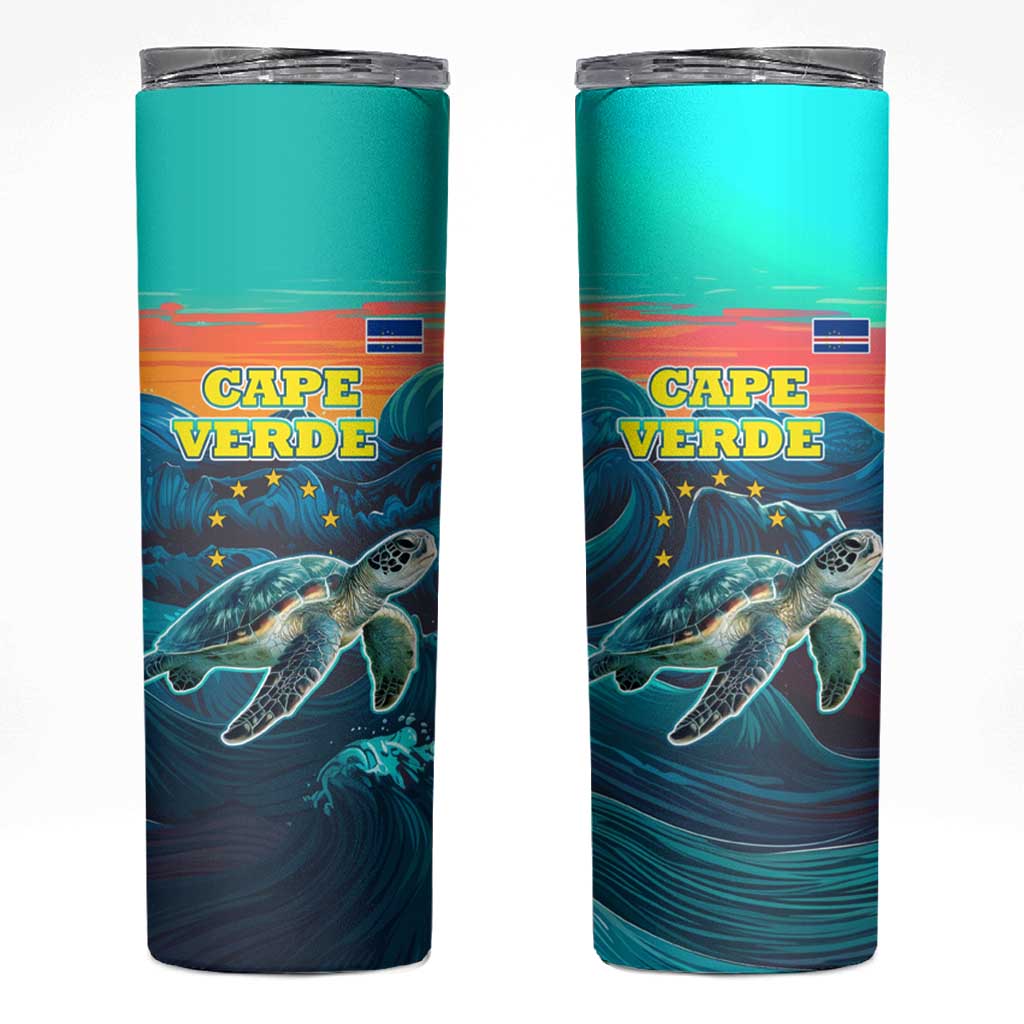 Cape Verde Skinny Tumbler with Loggerhead Sea Turtle Ocean Sunset Spirit