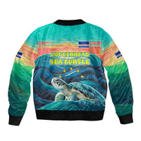 Cape Verde Sleeve Zip Bomber Jacket with Loggerhead Sea Turtle Ocean Sunset Spirit