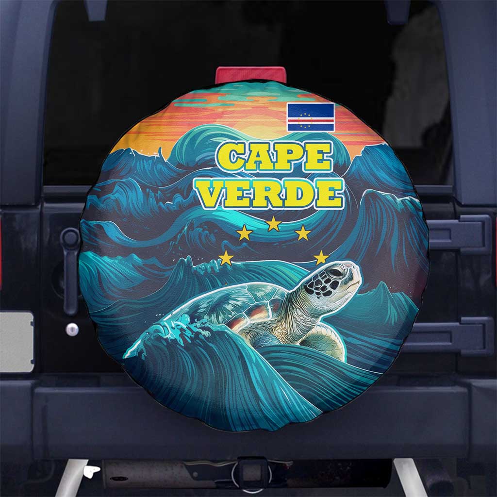 Cape Verde Spare Tire Cover with Loggerhead Sea Turtle Ocean Sunset Spirit