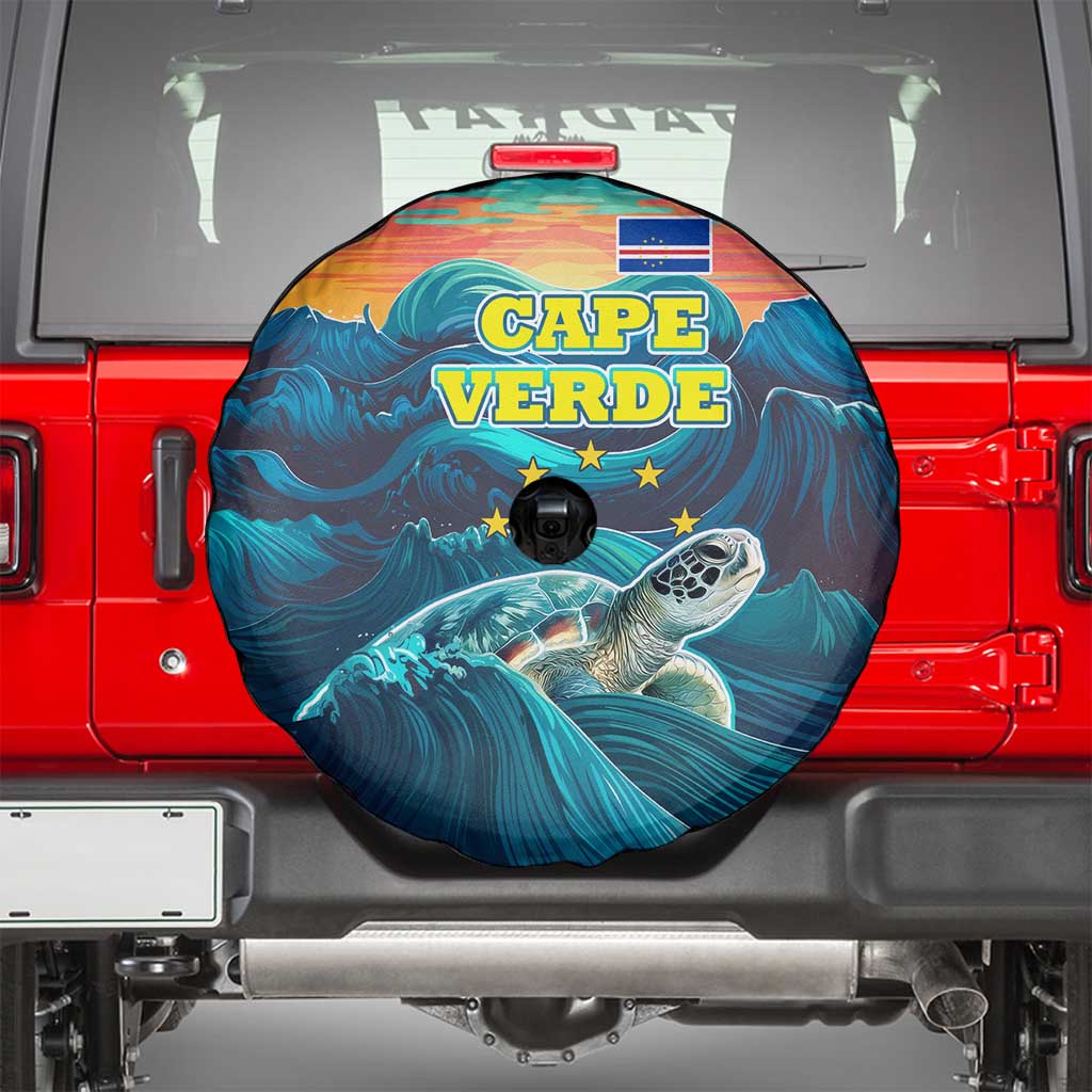 Cape Verde Spare Tire Cover with Loggerhead Sea Turtle Ocean Sunset Spirit