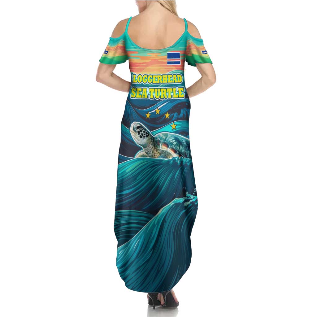 Cape Verde Summer Maxi Dress with Loggerhead Sea Turtle Ocean Sunset Spirit