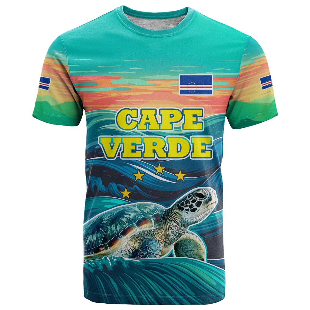 Cape Verde T Shirt with Loggerhead Sea Turtle Ocean Sunset Spirit