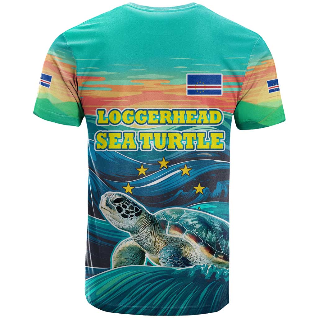 Cape Verde T Shirt with Loggerhead Sea Turtle Ocean Sunset Spirit