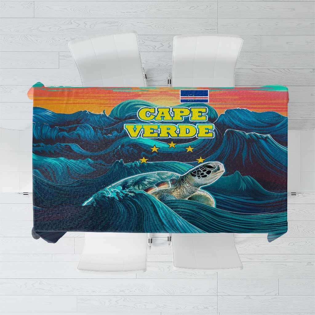 Cape Verde Tablecloth with Loggerhead Sea Turtle Ocean Sunset Spirit
