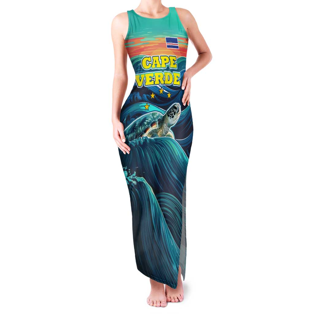Cape Verde Tank Maxi Dress with Loggerhead Sea Turtle Ocean Sunset Spirit