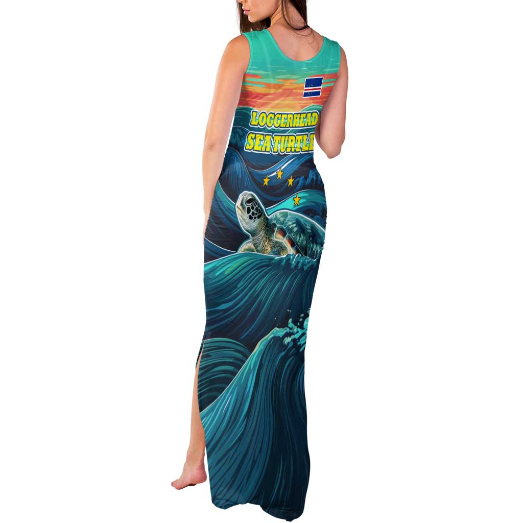 Cape Verde Tank Maxi Dress with Loggerhead Sea Turtle Ocean Sunset Spirit
