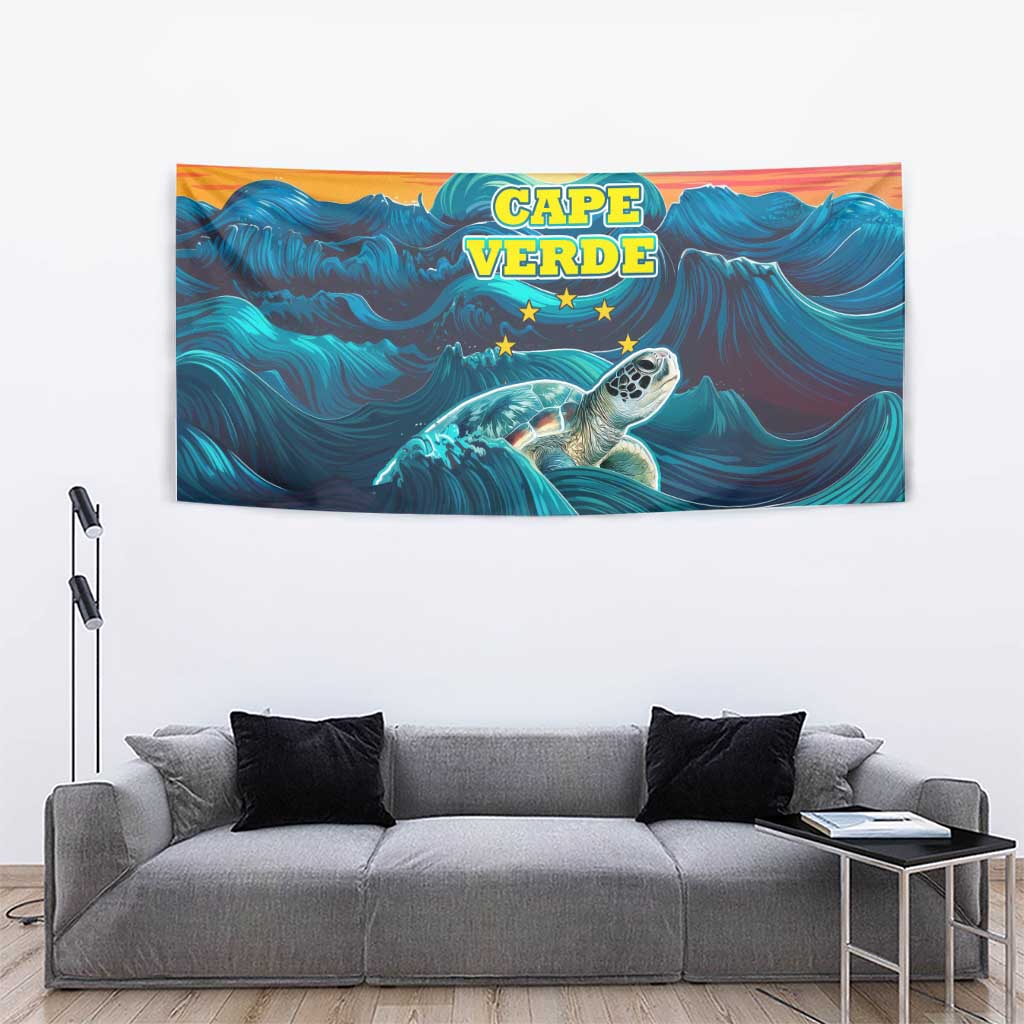 Cape Verde Tapestry with Loggerhead Sea Turtle Ocean Sunset Spirit