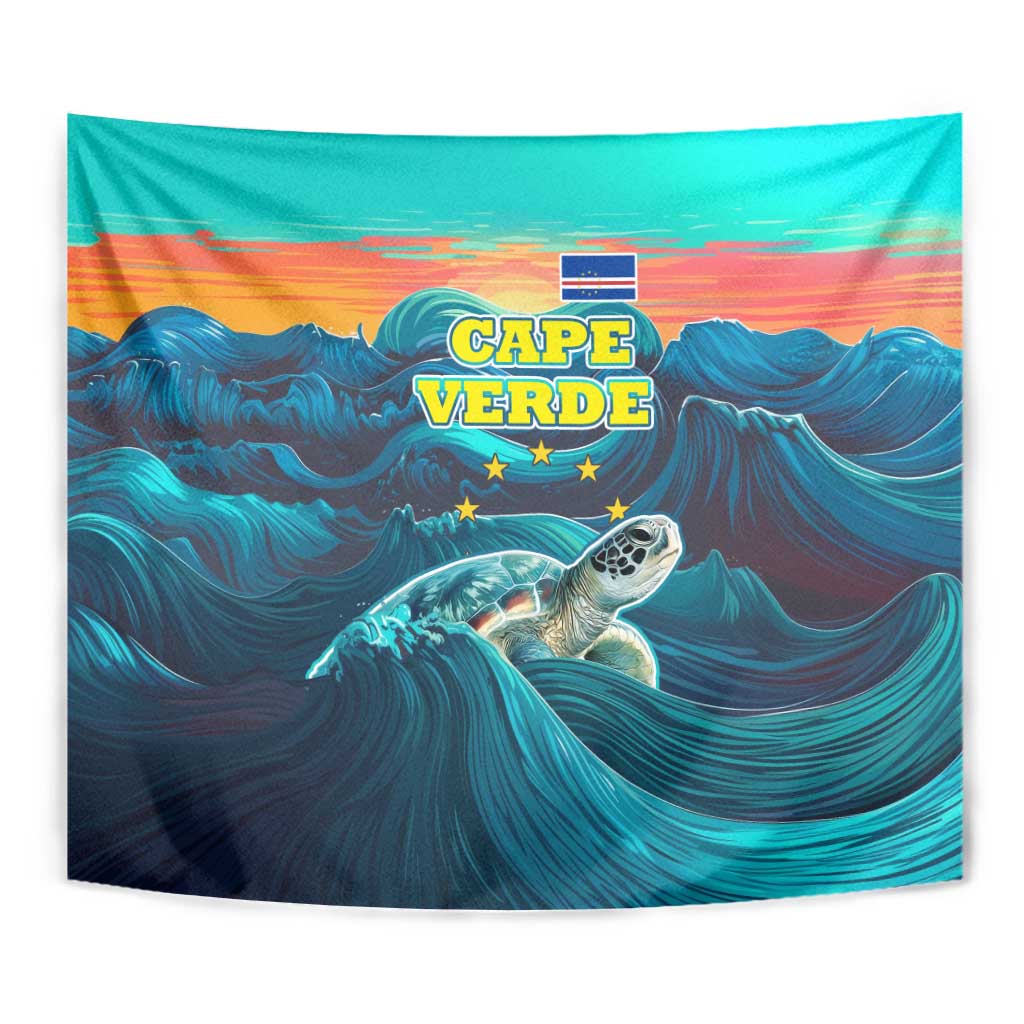 Cape Verde Tapestry with Loggerhead Sea Turtle Ocean Sunset Spirit