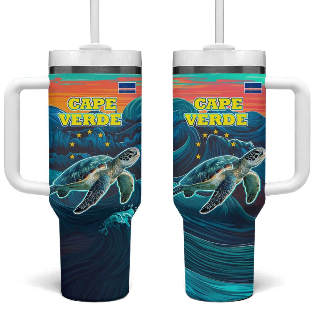 Cape Verde Tumbler With Handle with Loggerhead Sea Turtle Ocean Sunset Spirit