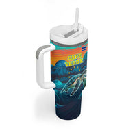 Cape Verde Tumbler With Handle with Loggerhead Sea Turtle Ocean Sunset Spirit