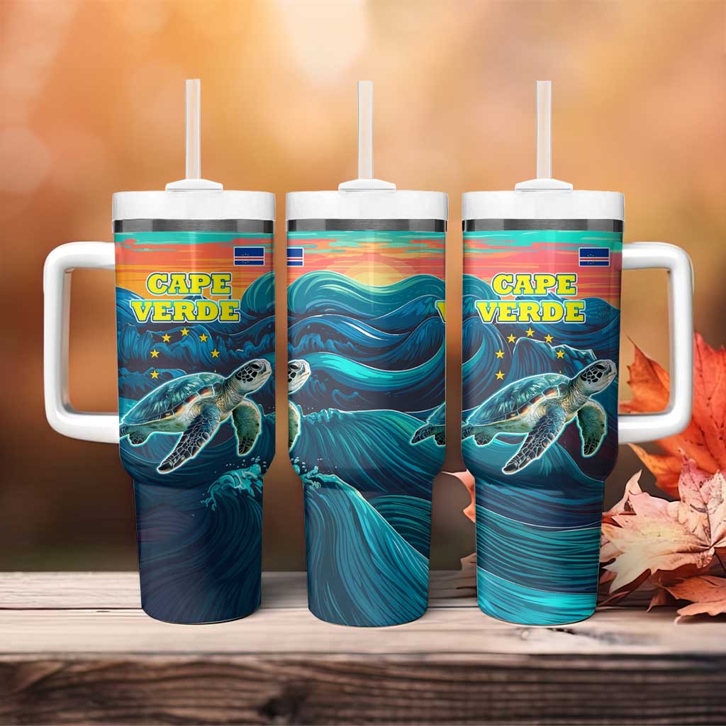Cape Verde Tumbler With Handle with Loggerhead Sea Turtle Ocean Sunset Spirit
