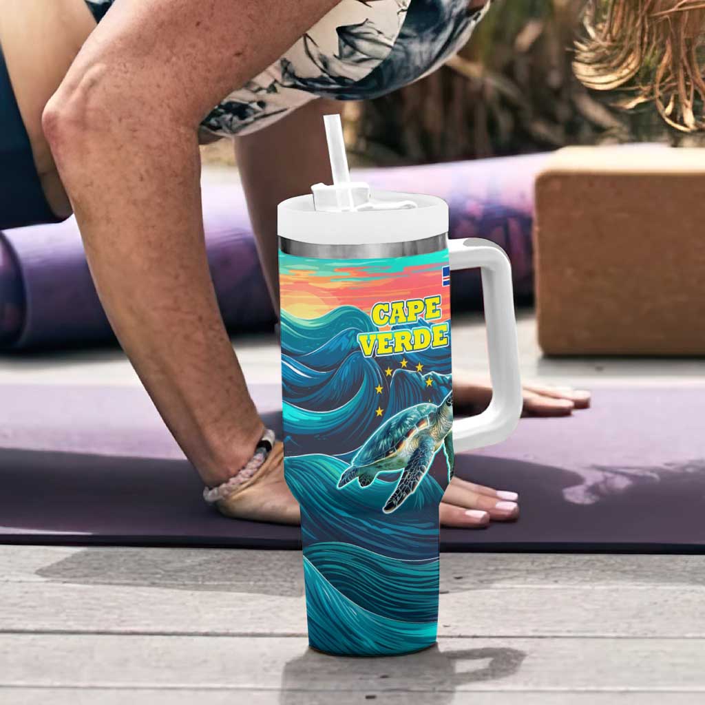 Cape Verde Tumbler With Handle with Loggerhead Sea Turtle Ocean Sunset Spirit
