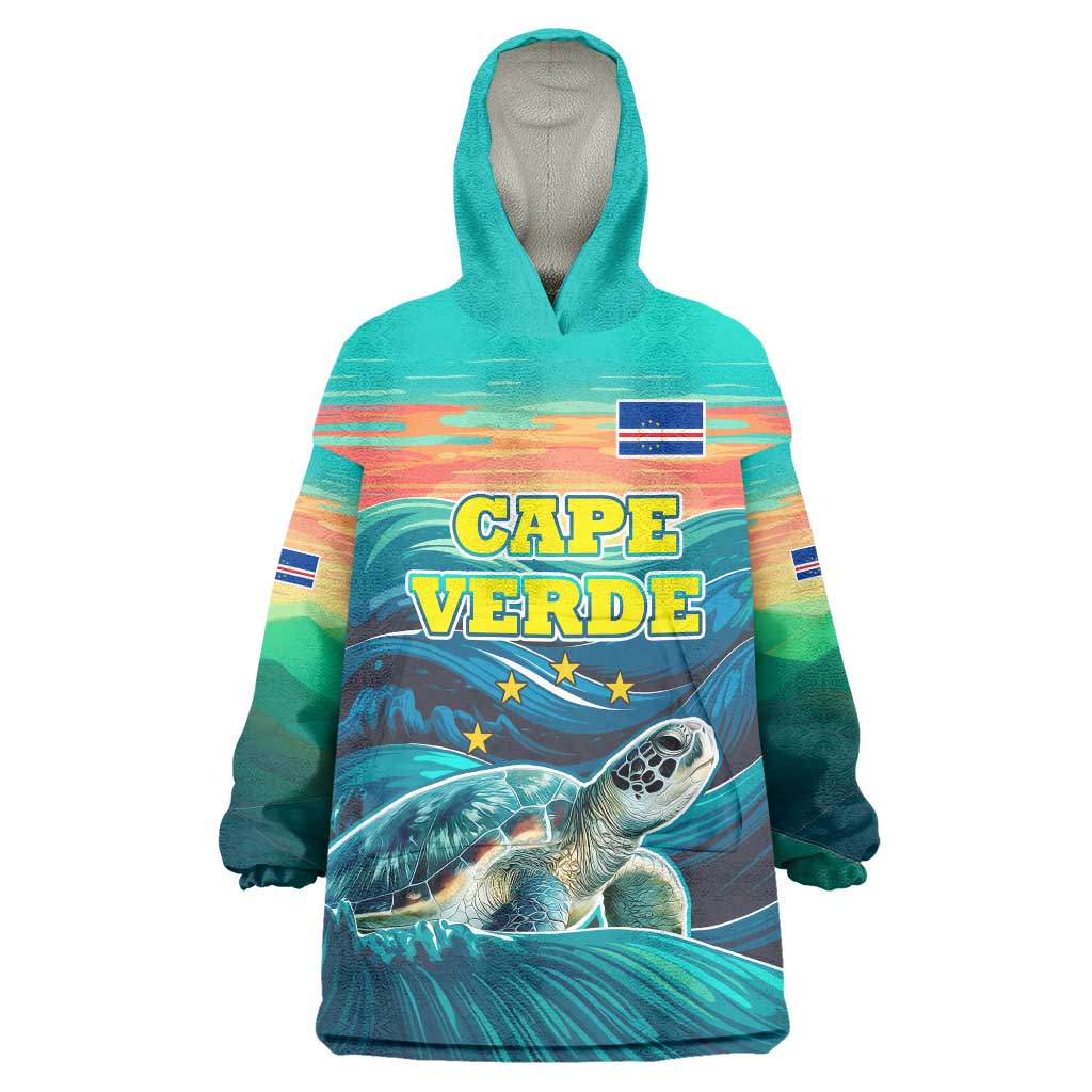 Cape Verde Wearable Blanket Hoodie with Loggerhead Sea Turtle Ocean Sunset Spirit