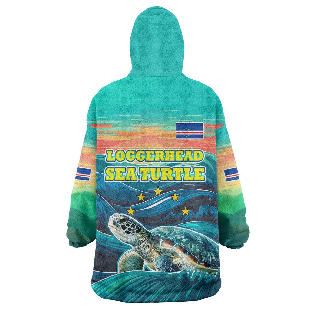 Cape Verde Wearable Blanket Hoodie with Loggerhead Sea Turtle Ocean Sunset Spirit