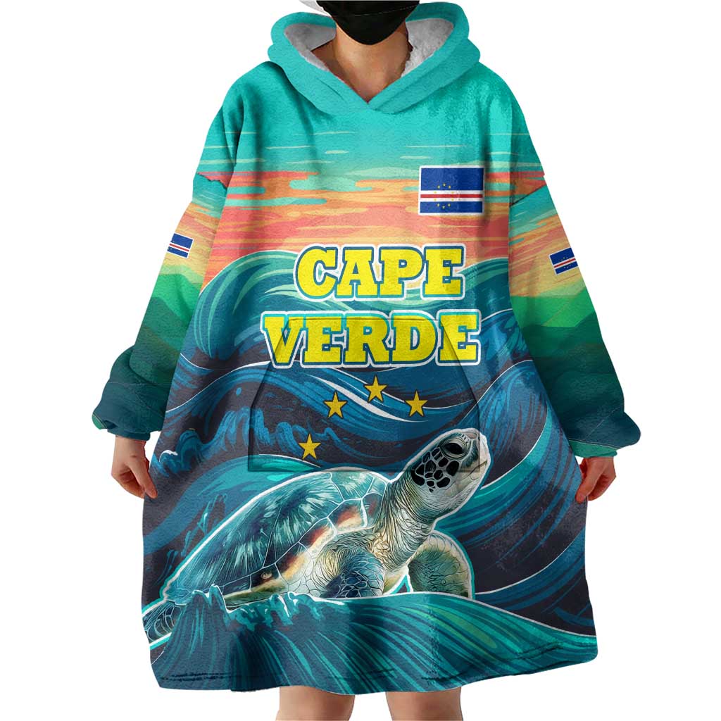 Cape Verde Wearable Blanket Hoodie with Loggerhead Sea Turtle Ocean Sunset Spirit