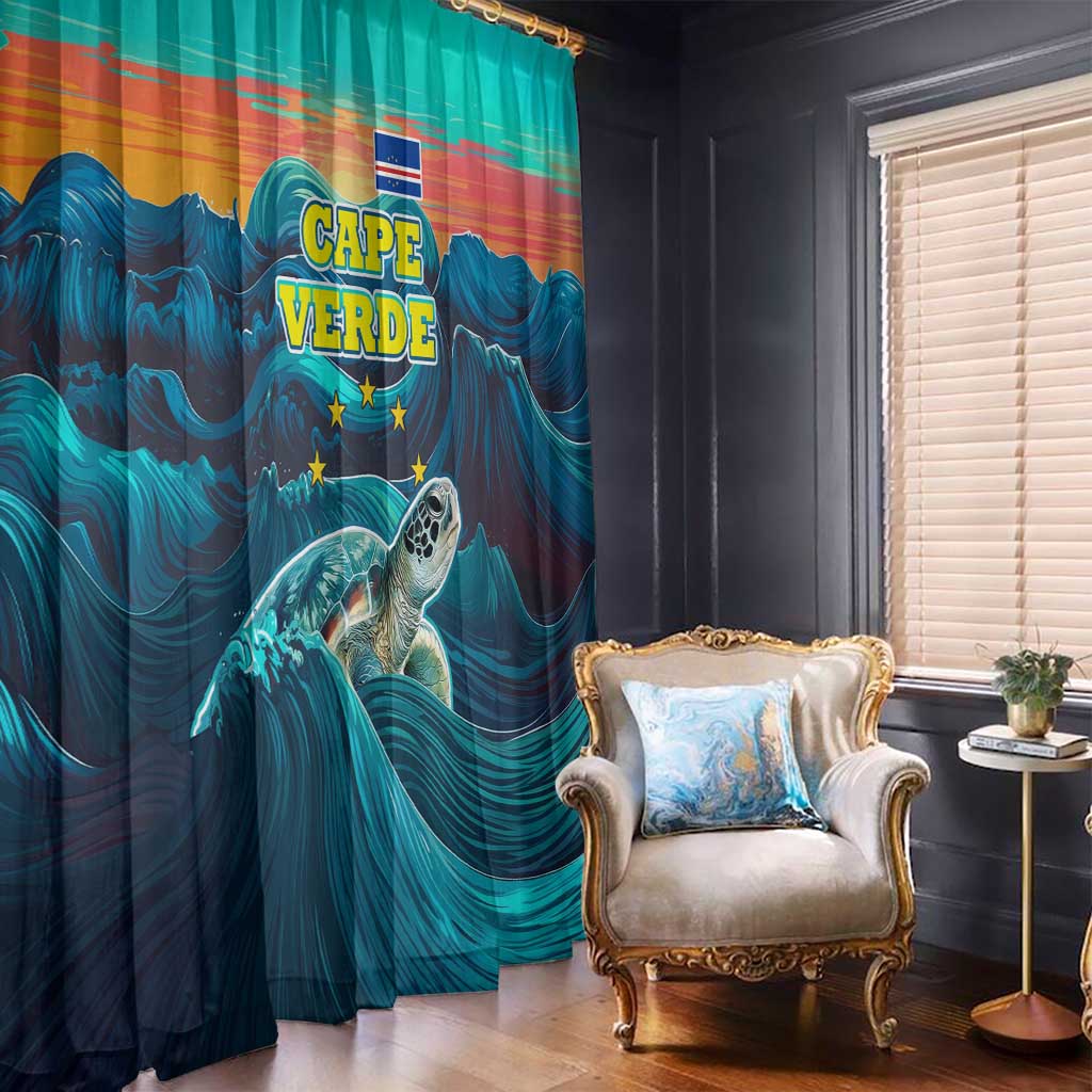 Cape Verde Window Curtain with Loggerhead Sea Turtle Ocean Sunset Spirit