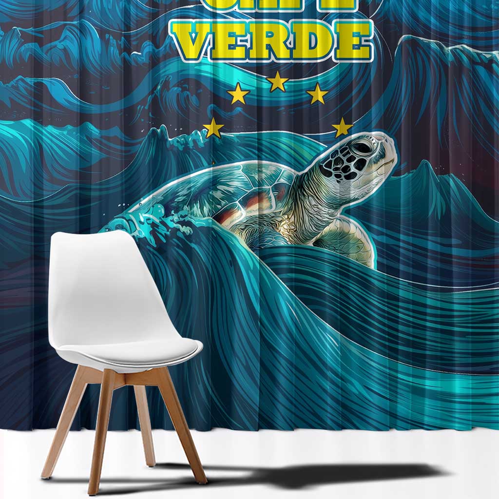 Cape Verde Window Curtain with Loggerhead Sea Turtle Ocean Sunset Spirit