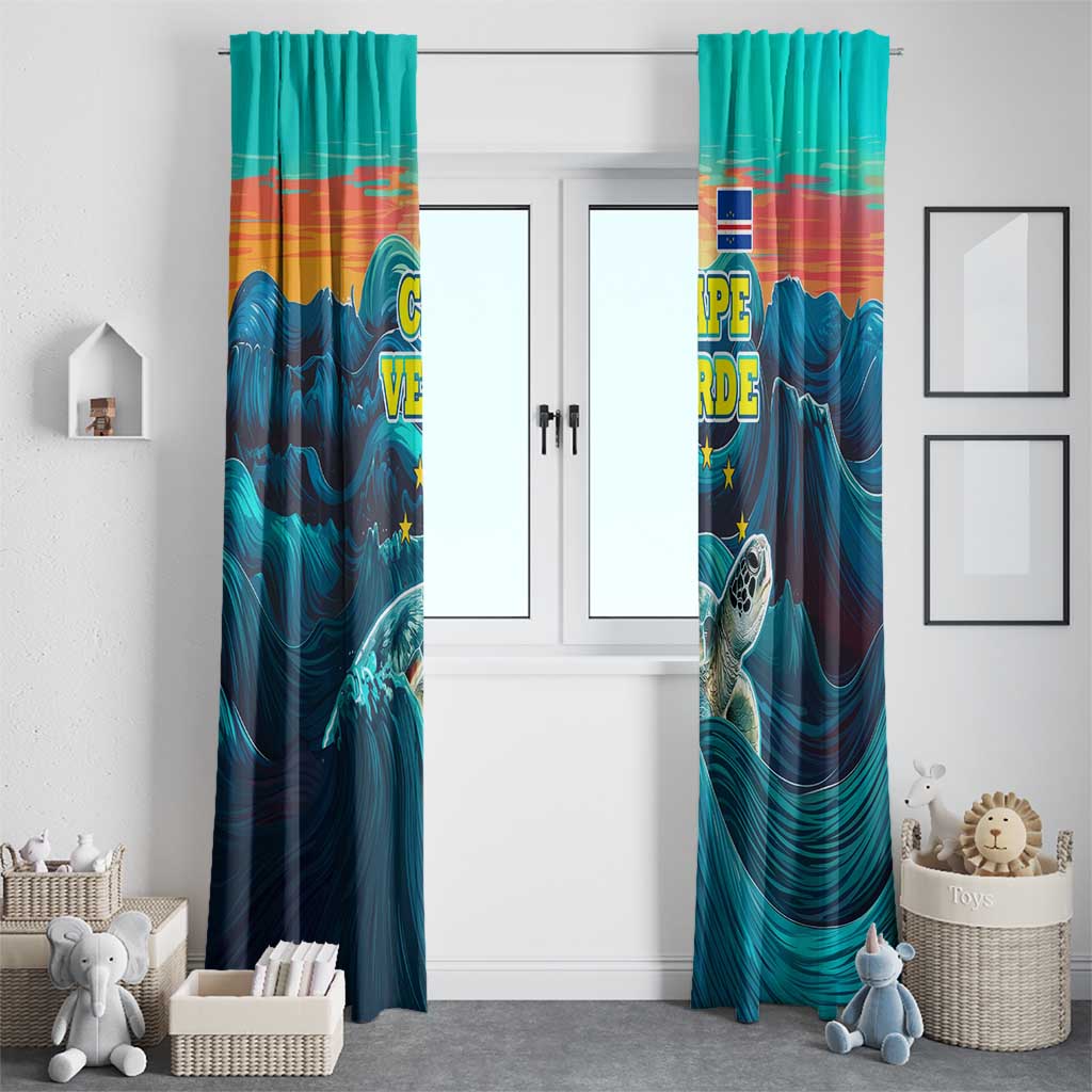 Cape Verde Window Curtain with Loggerhead Sea Turtle Ocean Sunset Spirit