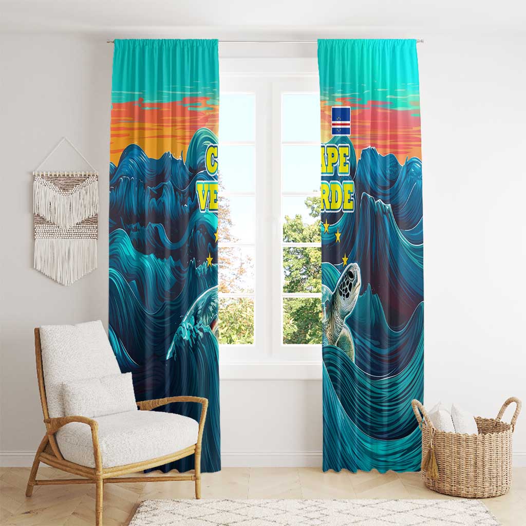 Cape Verde Window Curtain with Loggerhead Sea Turtle Ocean Sunset Spirit