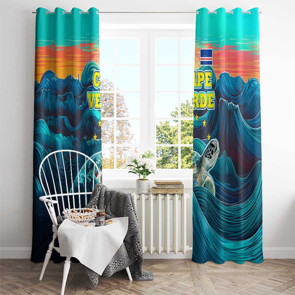 Cape Verde Window Curtain with Loggerhead Sea Turtle Ocean Sunset Spirit