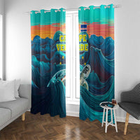 Cape Verde Window Curtain with Loggerhead Sea Turtle Ocean Sunset Spirit
