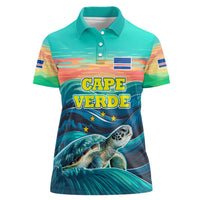Cape Verde Women Polo Shirt with Loggerhead Sea Turtle Ocean Sunset Spirit