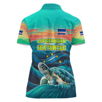 Cape Verde Women Polo Shirt with Loggerhead Sea Turtle Ocean Sunset Spirit