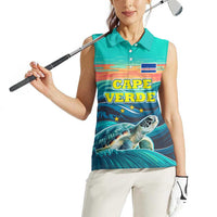 Cape Verde Women Sleeveless Polo Shirt with Loggerhead Sea Turtle Ocean Sunset Spirit
