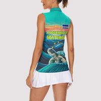 Cape Verde Women Sleeveless Polo Shirt with Loggerhead Sea Turtle Ocean Sunset Spirit