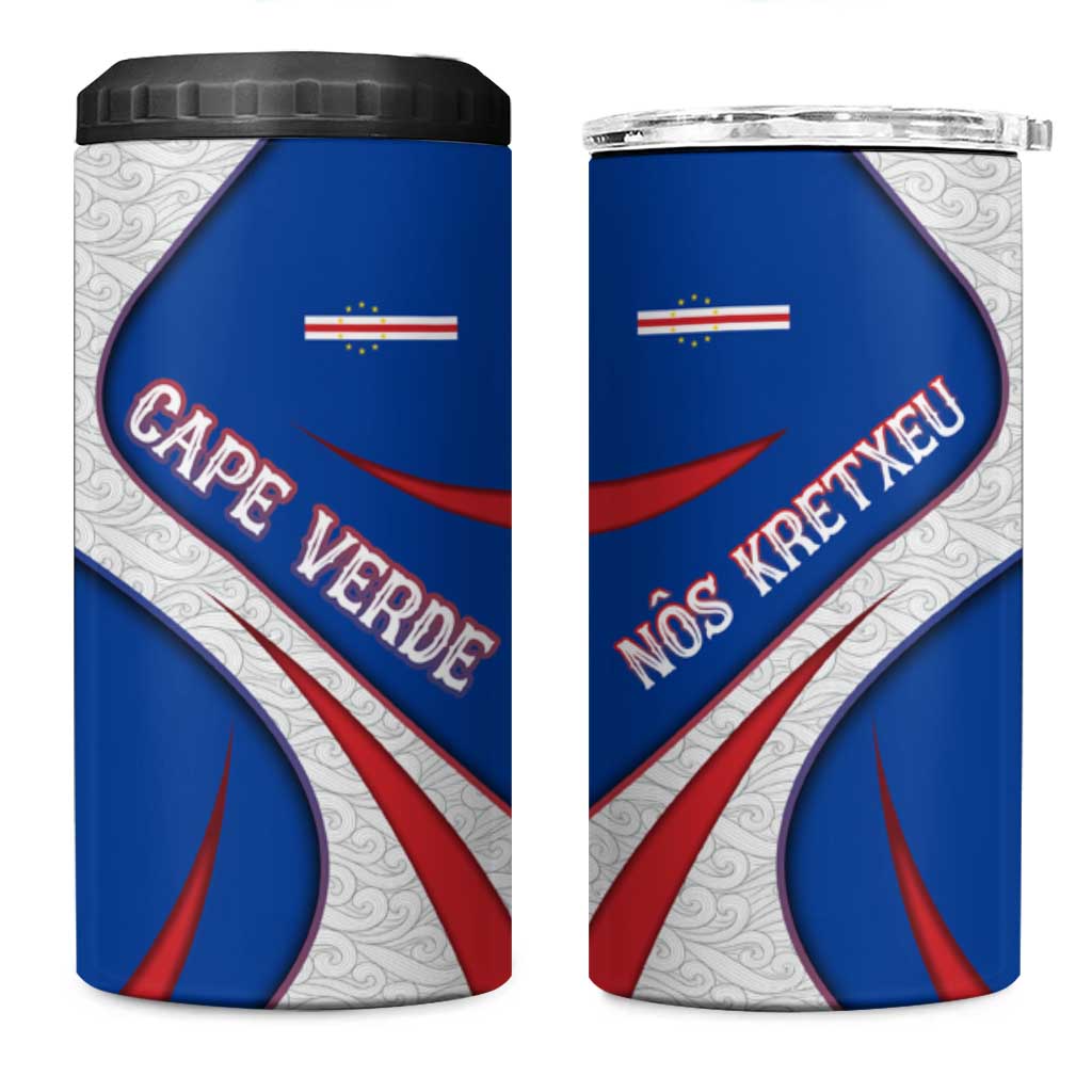 Cape Verde 4 in 1 Can Cooler Tumbler with Blue Red Flag Nós Kretxeu Spirit