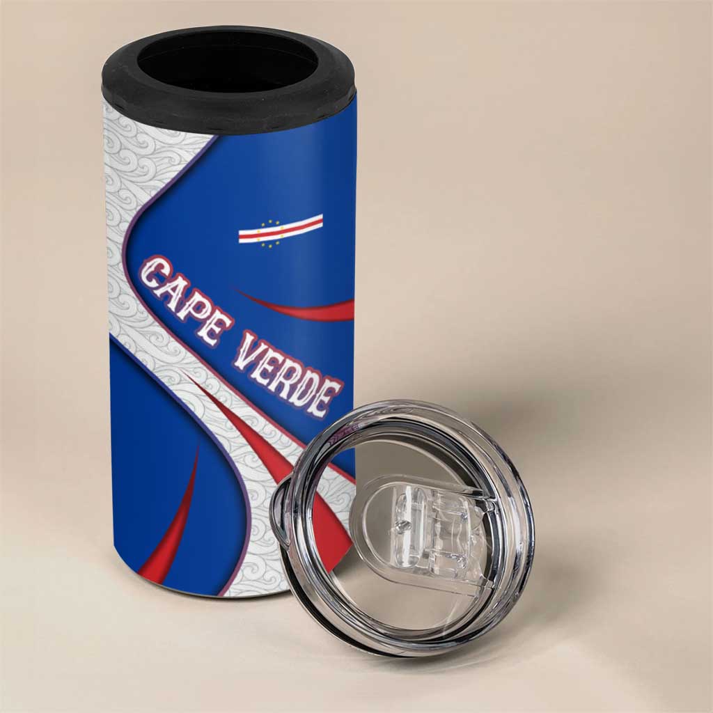 Cape Verde 4 in 1 Can Cooler Tumbler with Blue Red Flag Nós Kretxeu Spirit