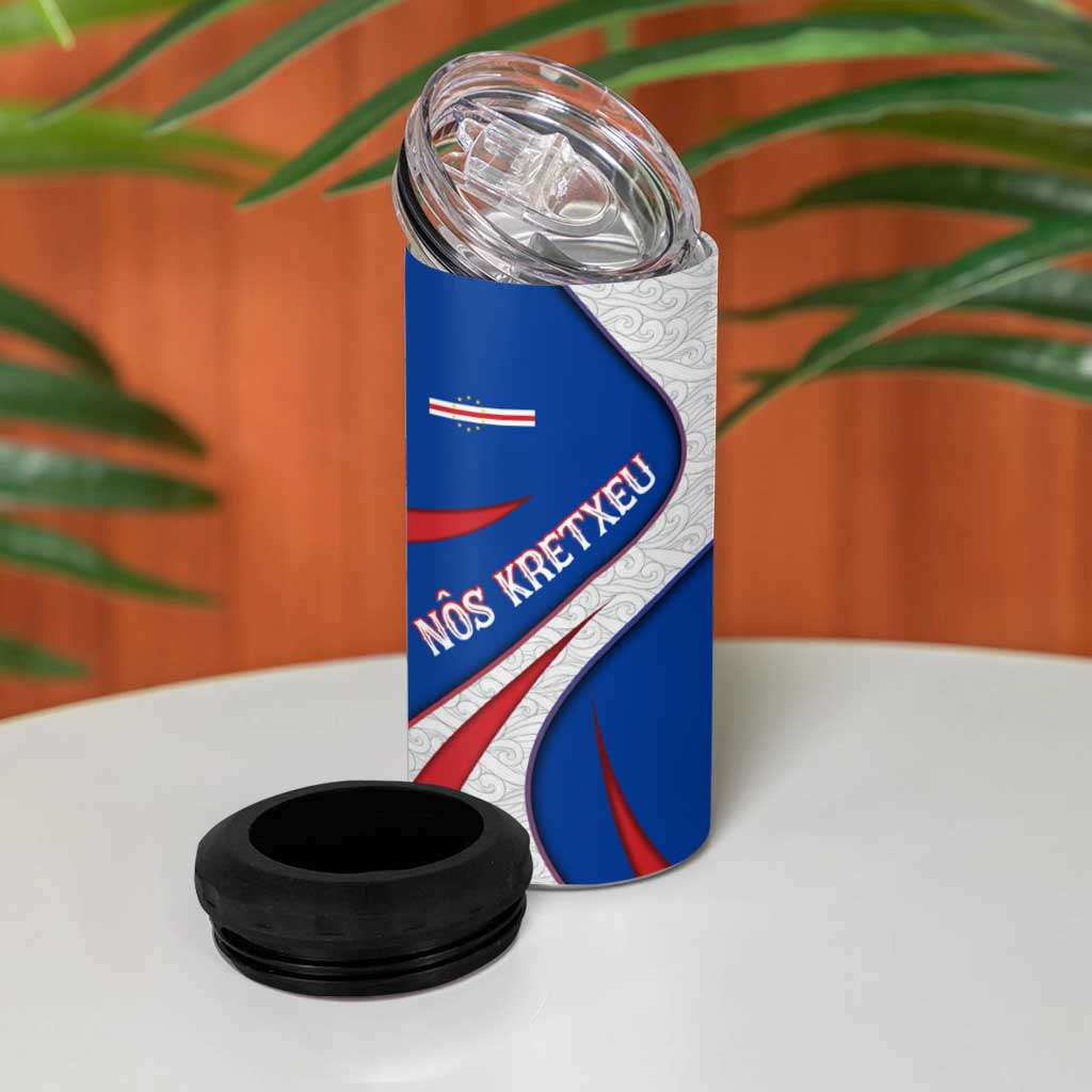 Cape Verde 4 in 1 Can Cooler Tumbler with Blue Red Flag Nós Kretxeu Spirit