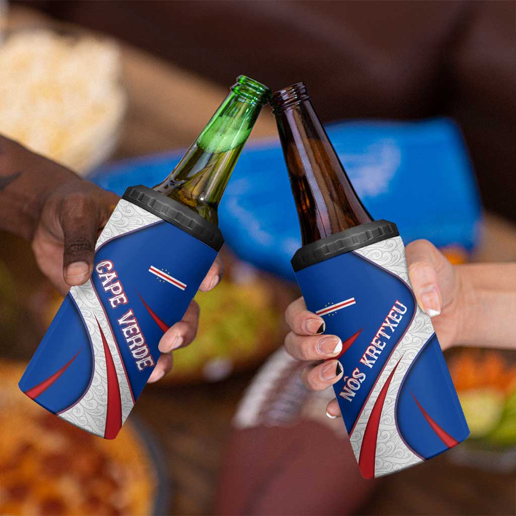 Cape Verde 4 in 1 Can Cooler Tumbler with Blue Red Flag Nós Kretxeu Spirit