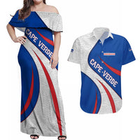 Cape Verde Couples Matching Off Shoulder Maxi Dress and Hawaiian Shirt with Blue Red Flag Nós Kretxeu Spirit