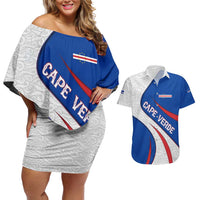 Cape Verde Couples Matching Off Shoulder Short Dress and Hawaiian Shirt with Blue Red Flag Nós Kretxeu Spirit
