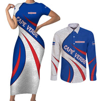 Cape Verde Couples Matching Short Sleeve Bodycon Dress and Long Sleeve Button Shirt with Blue Red Flag Nós Kretxeu Spirit