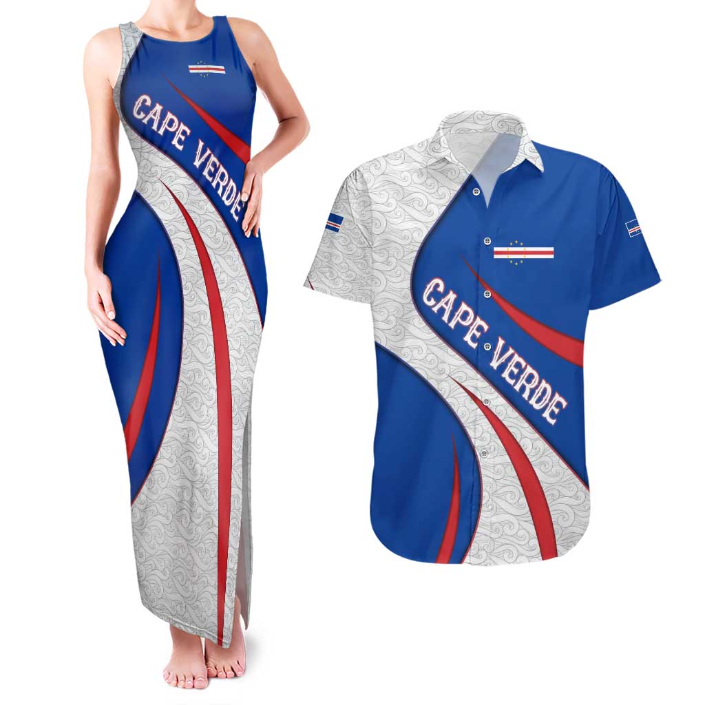 Cape Verde Couples Matching Tank Maxi Dress and Hawaiian Shirt with Blue Red Flag Nós Kretxeu Spirit