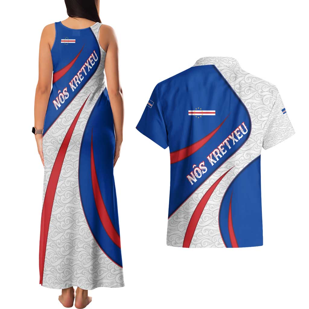 Cape Verde Couples Matching Tank Maxi Dress and Hawaiian Shirt with Blue Red Flag Nós Kretxeu Spirit
