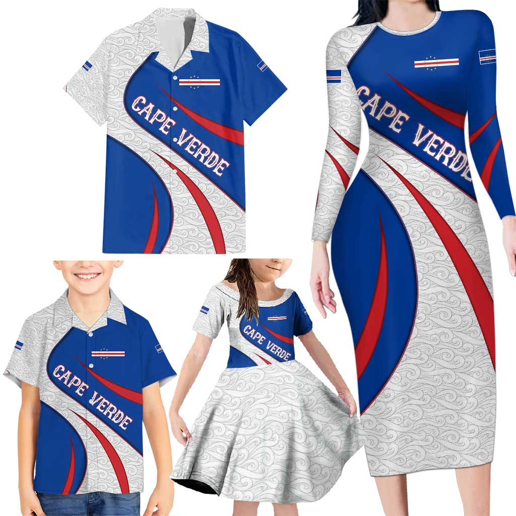 Cape Verde Family Matching Long Sleeve Bodycon Dress and Hawaiian Shirt with Blue Red Flag Nós Kretxeu Spirit