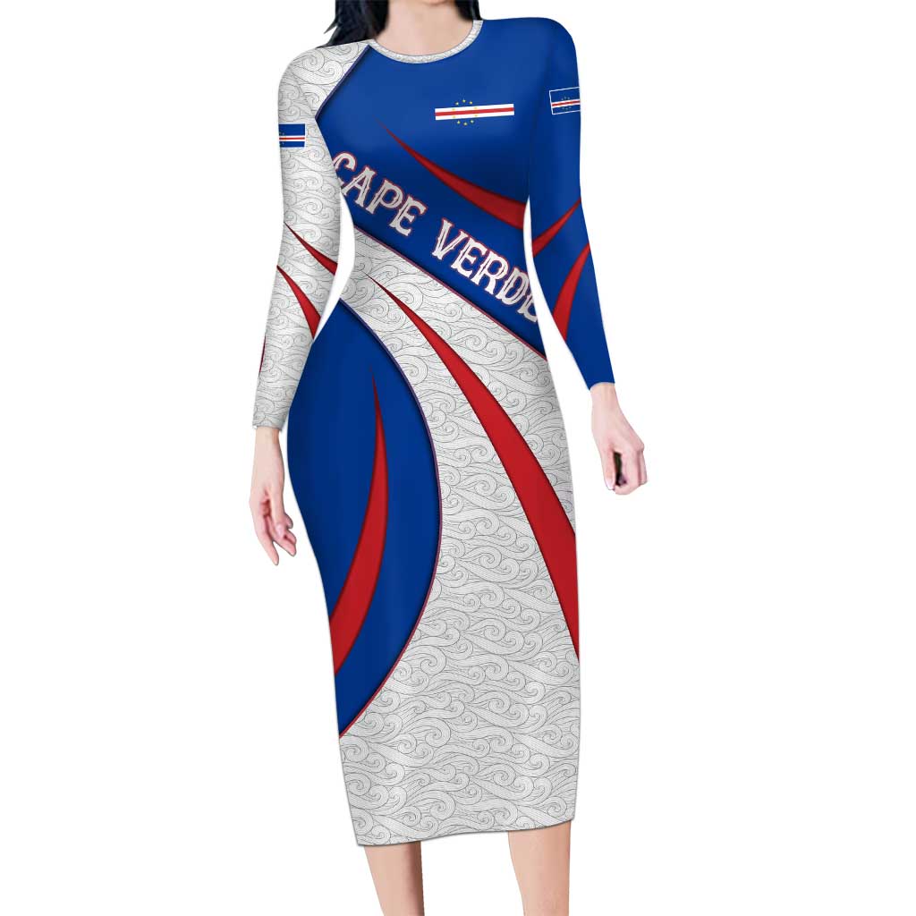 Cape Verde Family Matching Long Sleeve Bodycon Dress and Hawaiian Shirt with Blue Red Flag Nós Kretxeu Spirit