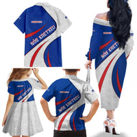 Cape Verde Family Matching Off The Shoulder Long Sleeve Dress and Hawaiian Shirt with Blue Red Flag Nós Kretxeu Spirit